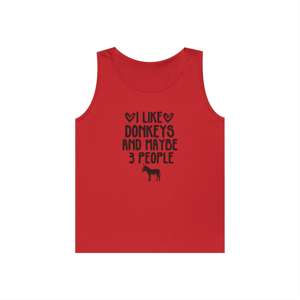 Donkey Lover Tank Top — "I Like Donkeys and Maybe 3 People" Cotton Tank