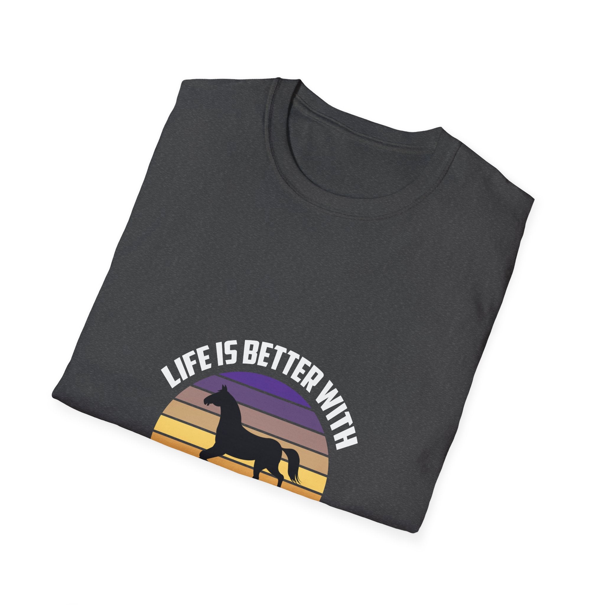 Horse T-Shirt — "Life Is Better With Horses" Vintage Sunset Tee