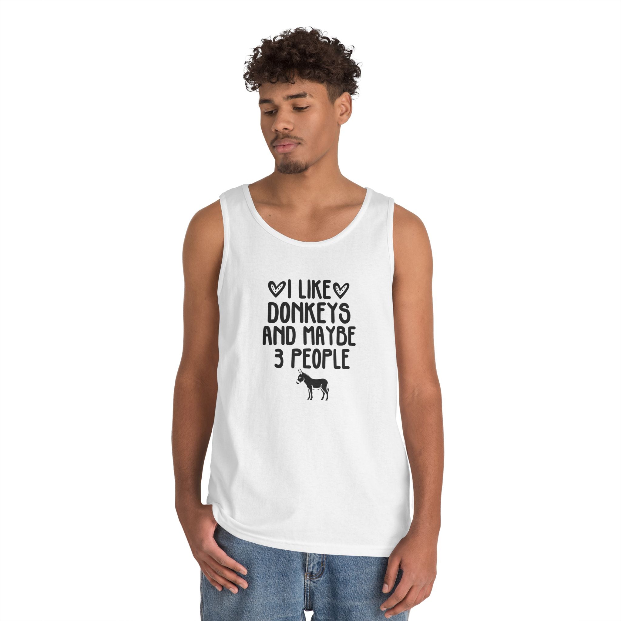Donkey Lover Tank Top — "I Like Donkeys and Maybe 3 People" Cotton Tank