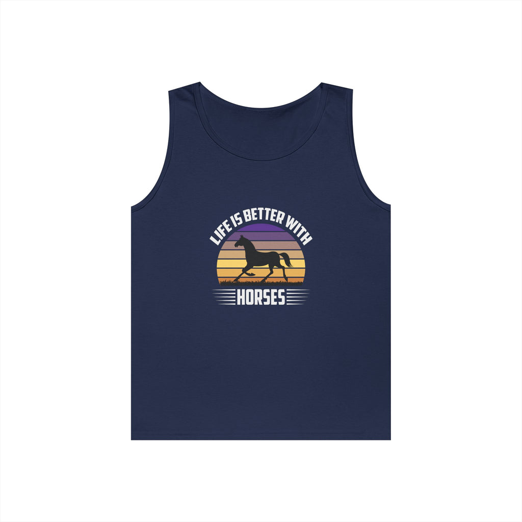 Horse Tank Top — "Life Is Better With Horses" Retro Sunset Riding Shirt