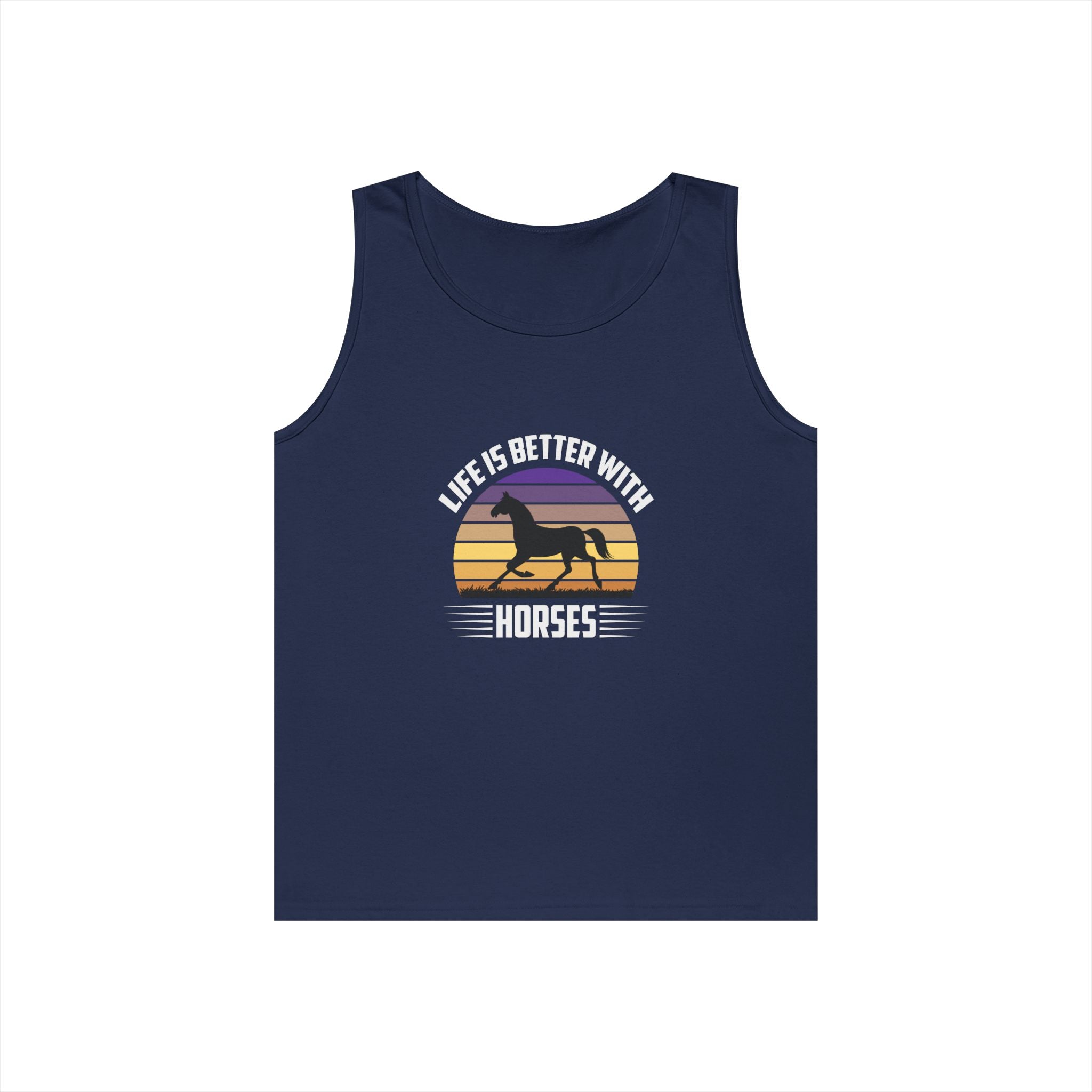 Horse Tank Top — "Life Is Better With Horses" Retro Sunset Riding Shirt