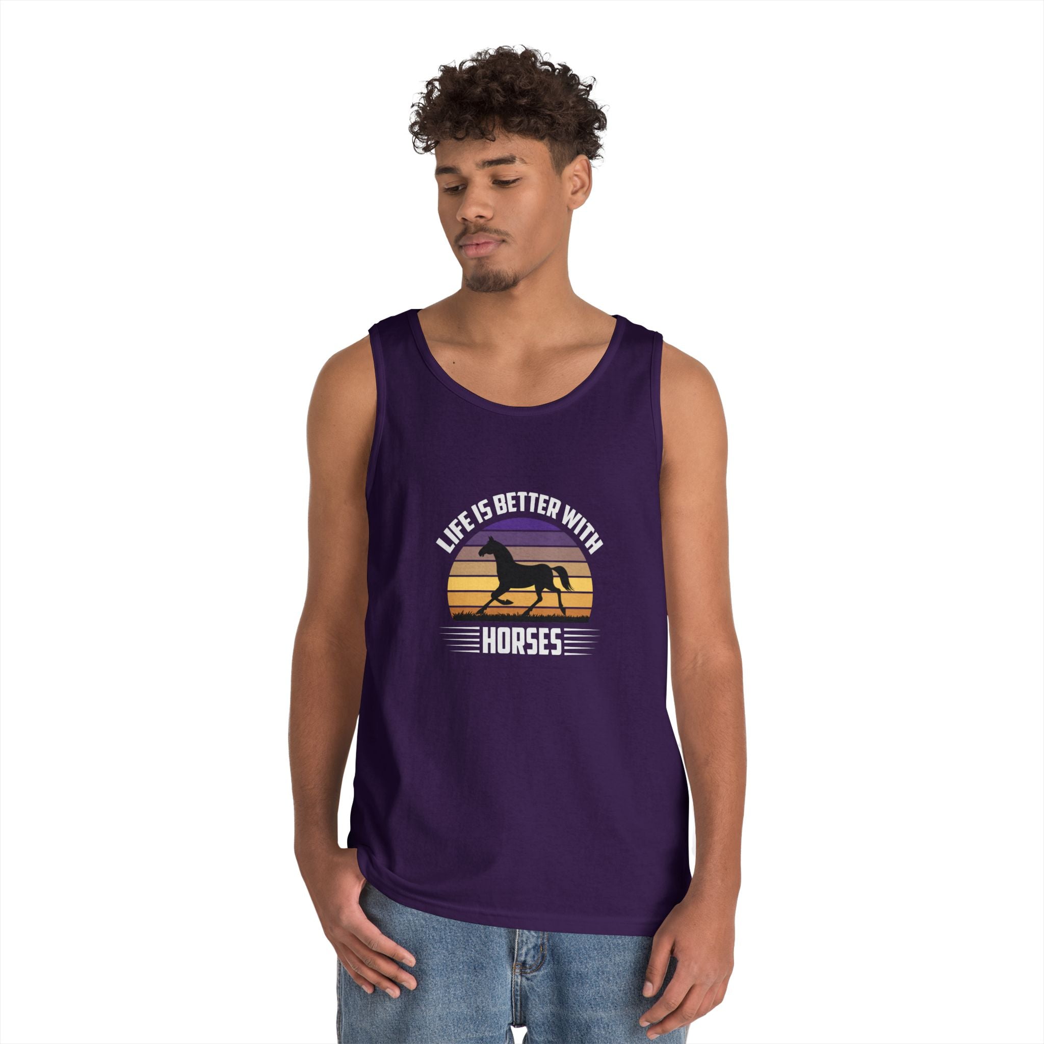 Horse Tank Top — "Life Is Better With Horses" Retro Sunset Riding Shirt