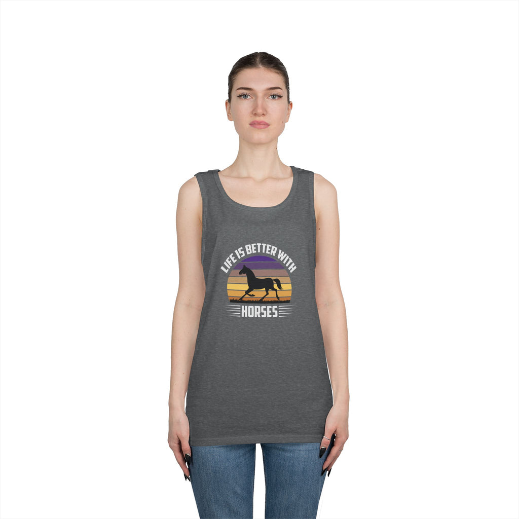 Horse Tank Top — "Life Is Better With Horses" Retro Sunset Riding Shirt