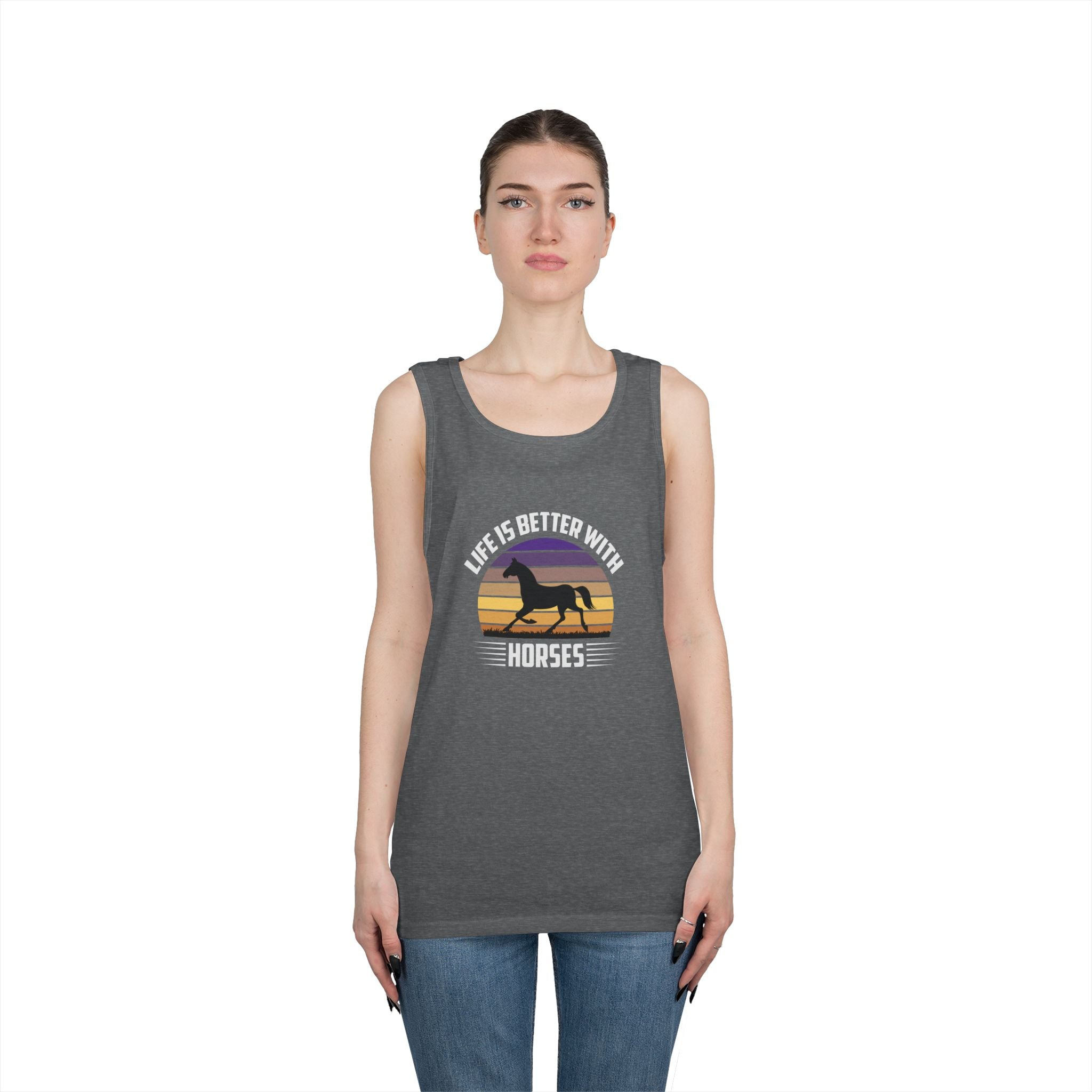 Horse Tank Top — "Life Is Better With Horses" Retro Sunset Riding Shirt