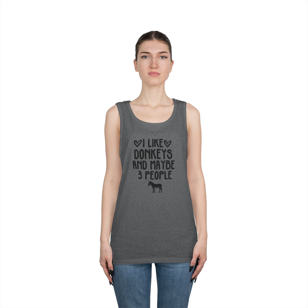 Donkey Lover Tank Top — "I Like Donkeys and Maybe 3 People" Cotton Tank