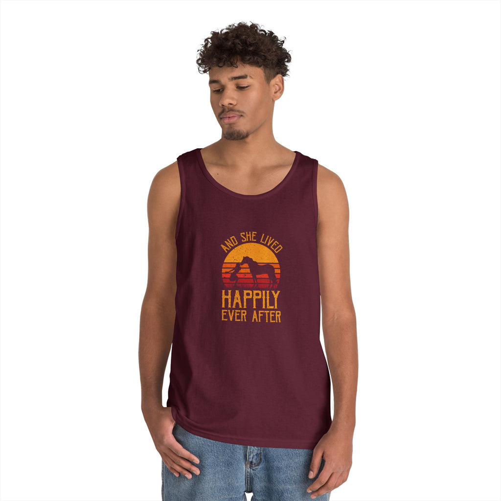 Tank Top — "And She Lived Happily Ever After" Sunset Horse Tank for Women
