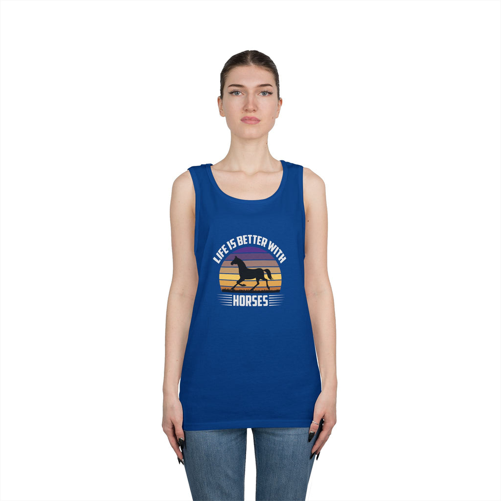 Horse Tank Top — "Life Is Better With Horses" Retro Sunset Riding Shirt