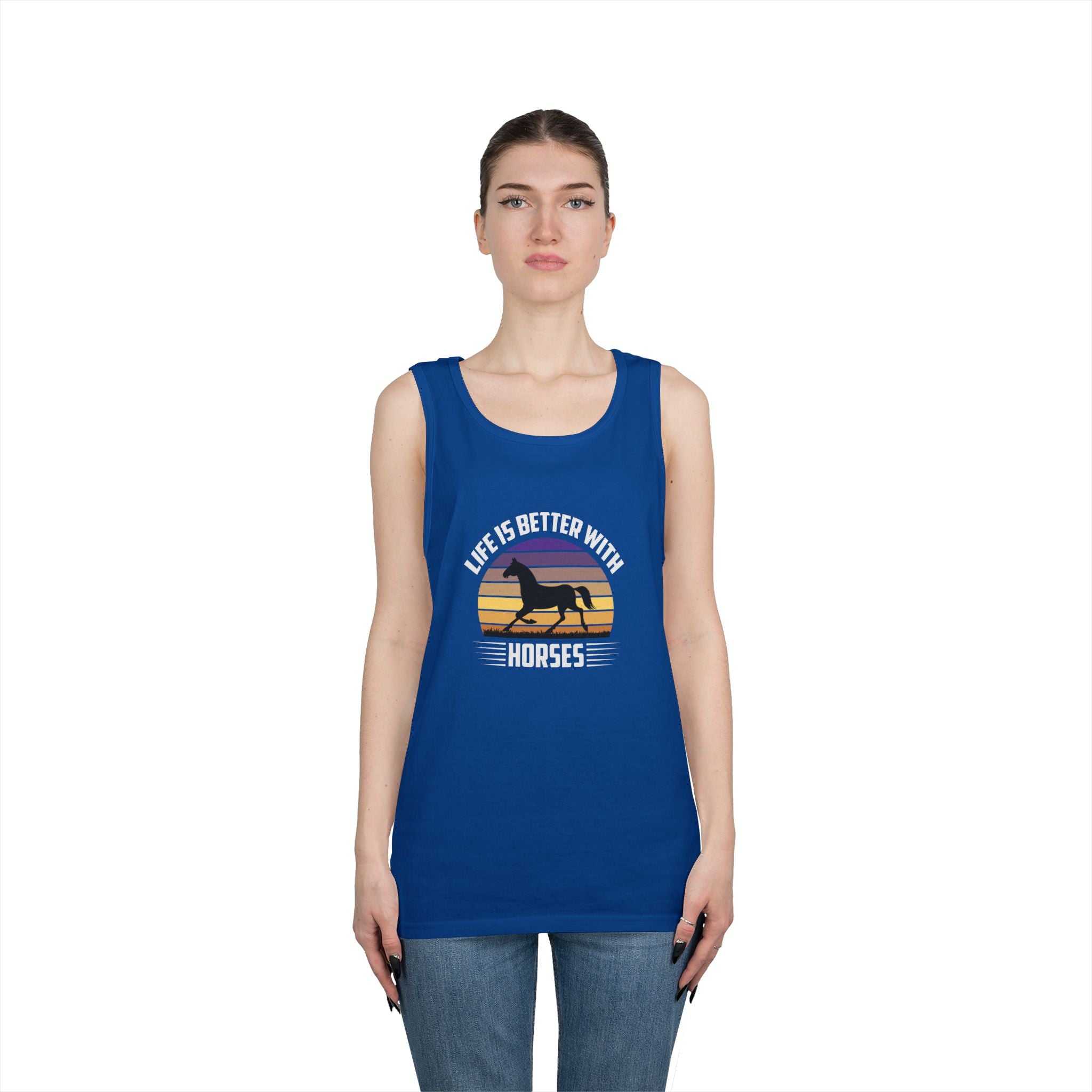 Horse Tank Top — "Life Is Better With Horses" Retro Sunset Riding Shirt