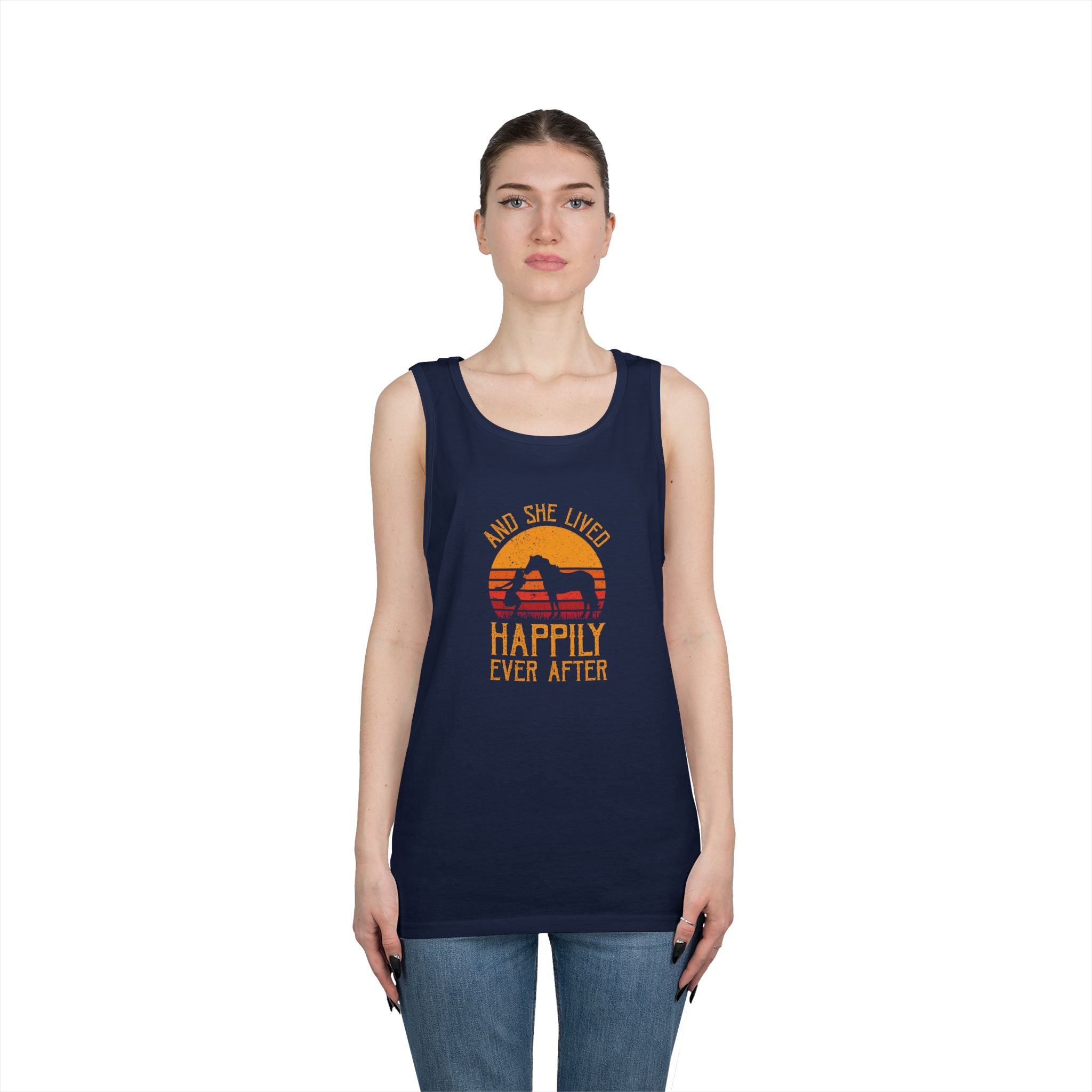 Tank Top — "And She Lived Happily Ever After" Sunset Horse Tank for Women