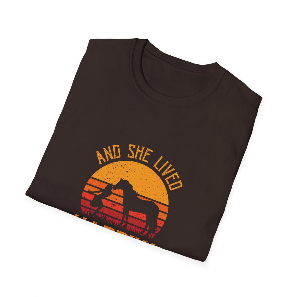 Happily Ever After Camping T-Shirt — 'And She Lived Happily Ever After' Retro Sunset Tee