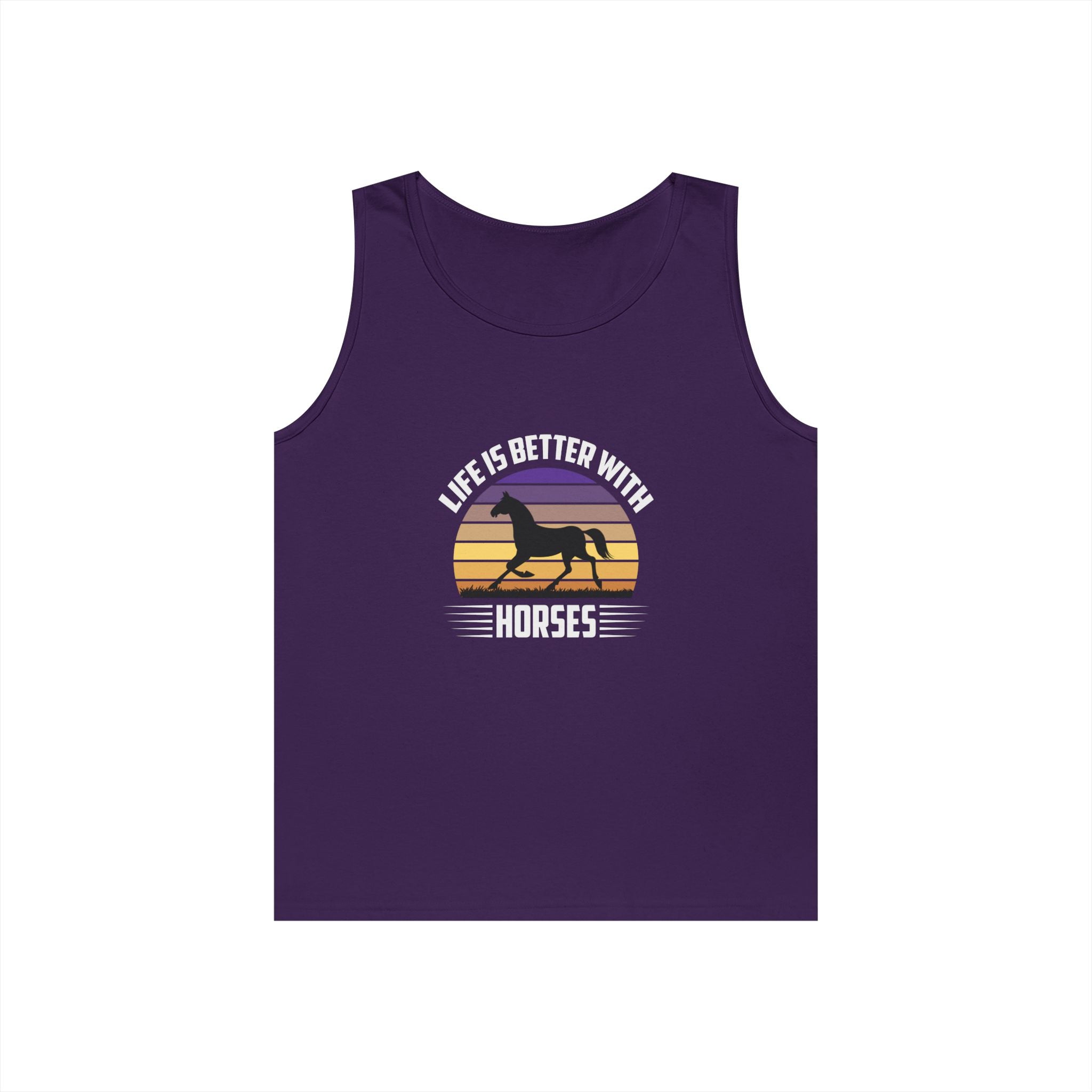 Horse Tank Top — "Life Is Better With Horses" Retro Sunset Riding Shirt